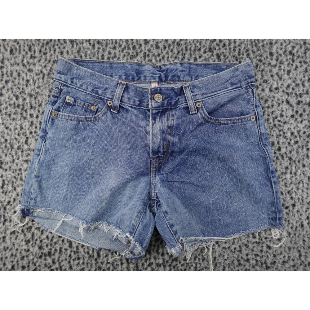 Levi's Denim Cut-Off Shorts Womens 26 Blue Good Raw Hem Mid Rise Summer Festival